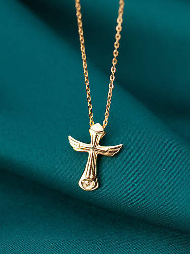 Collar religioso minimalista con cruz de ala de plata de ley 925