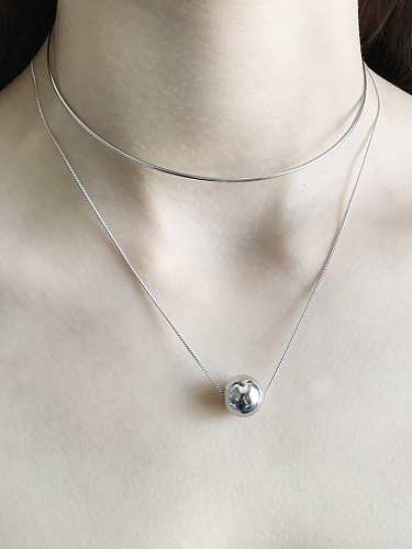925 Sterling Silver Simple Round Ball Pendant Necklace