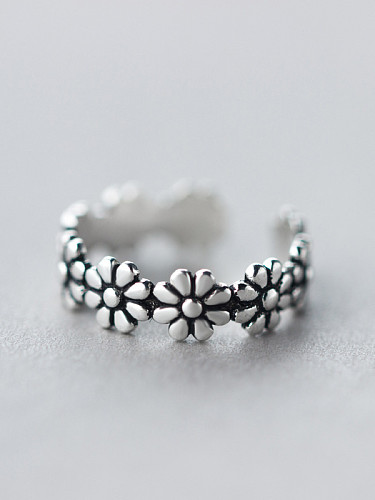 S925 silver retro style flowers opening ring