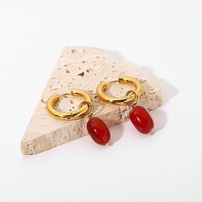 Brincos de pingente de ágata vermelha banhados a ouro de dupla camada fashion jóias atacado