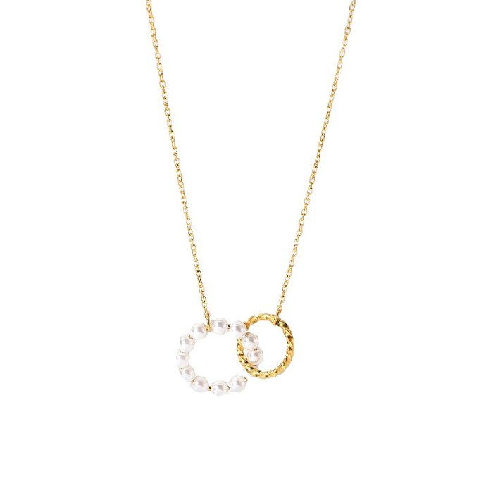 Collier pendentif simple en acier inoxydable imitation perle bijoux en gros