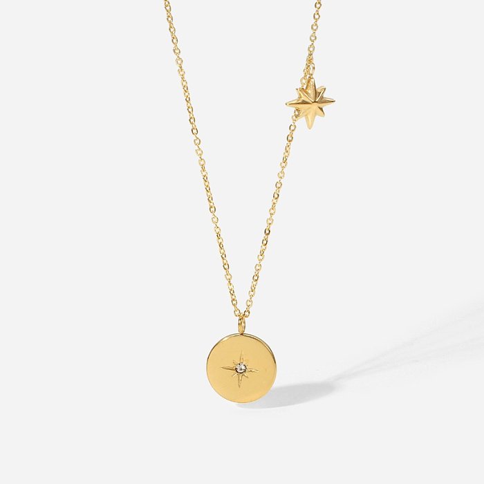 fashion 18K goldplated stainless steel eightpointed star zircon pendant necklace female