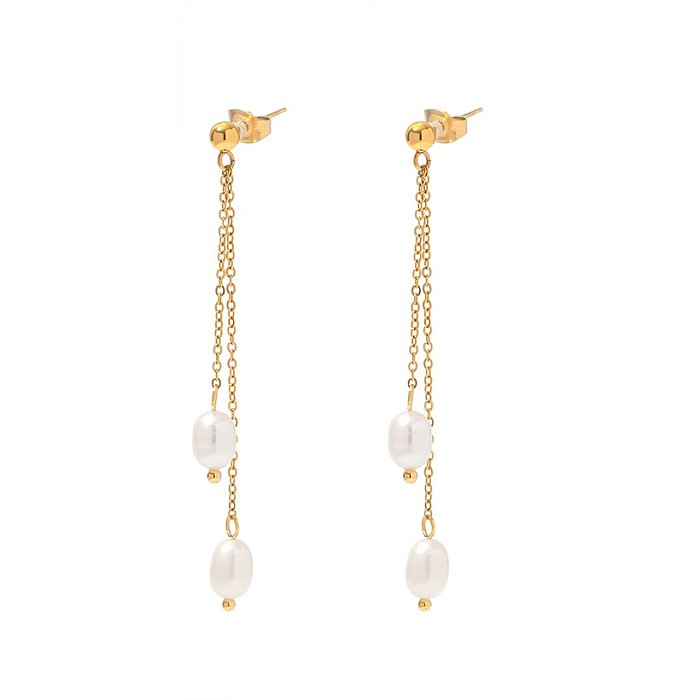 Fashion Geometric Stainless Steel Drop Earrings Gold Plated Pearl Stainless Steel Earrings