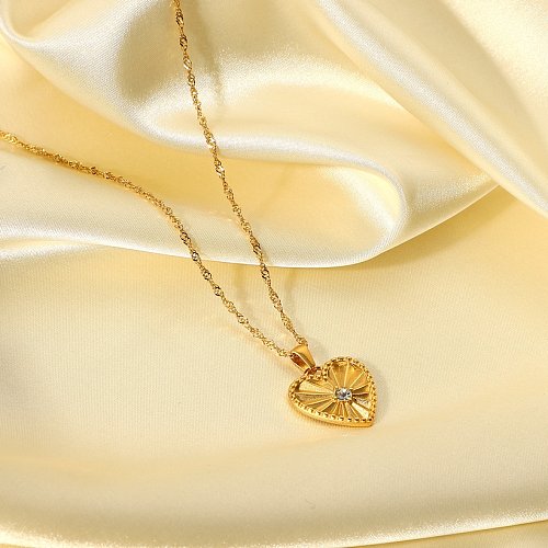 Fashion Heart Shape Stainless Steel Necklace Plating Zircon Stainless Steel Necklaces