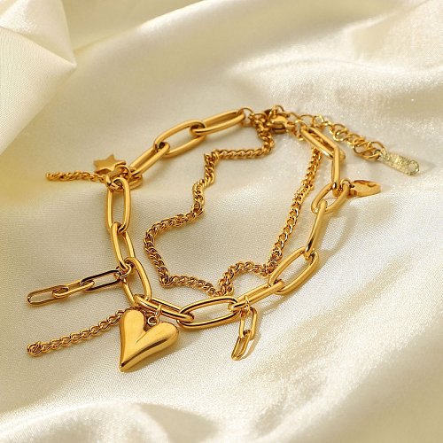 chapeamento 18k chapeamento de aço inoxidável ouro tridimensional coração estrela pingente pulseira de camada dupla