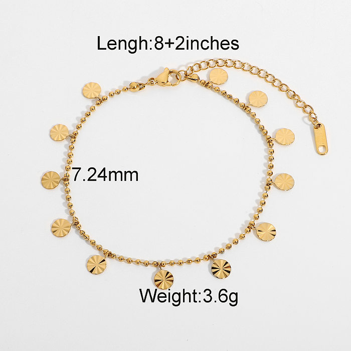 bracelet de cheville simple pendentif disque perlé en acier inoxydable