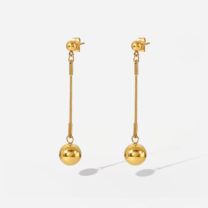 Fashion 18K Gold Long Small Golden Balls Stainless Steel Eardrops Earrings