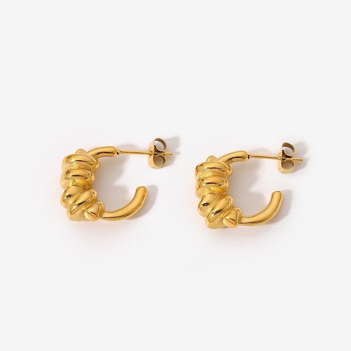 fashion style 18K gold stainless steel retro winding Cshaped earrings geometric earrings