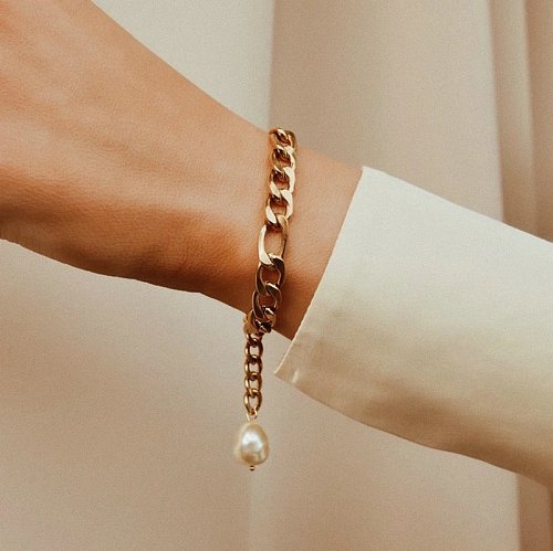 bracelet simple en acier inoxydable avec perles d'eau douce