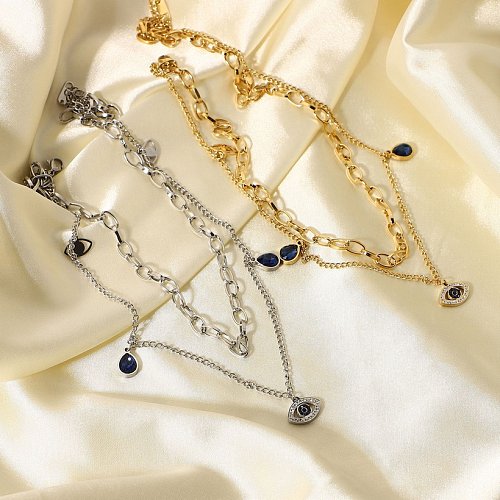 gem eye pendant stainless steel goldplated necklace wholesale jewelry