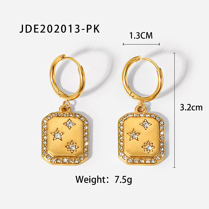 fashion 18K gold stainless steel full circle zircon star inlaid square pendant earrings