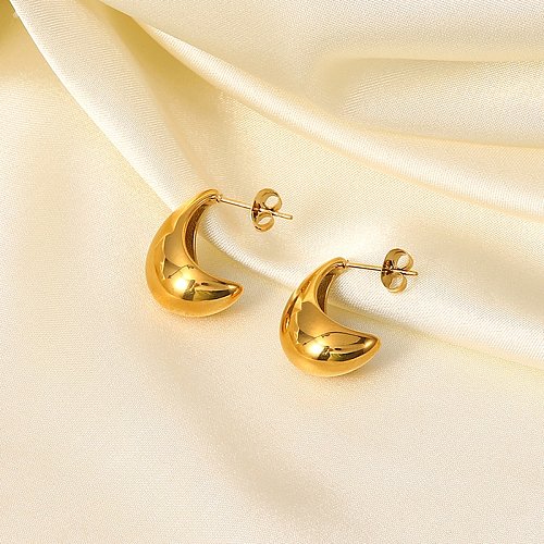 Fashion 18kpvd GoldPlated CShaped Geometric Stainless Steel Smooth Hollow Earrings