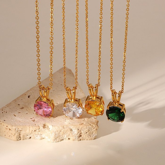 18K Goldplated Stainless Steel Gemstone Pendant Necklace