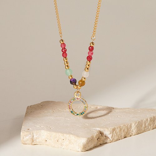 Fashion Geometric Titanium Steel Pendant Necklace Plating Artificial Diamond Stainless Steel Necklaces