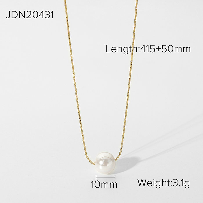 Collar simple con colgante de una sola perla de acero inoxidable de 14 quilates