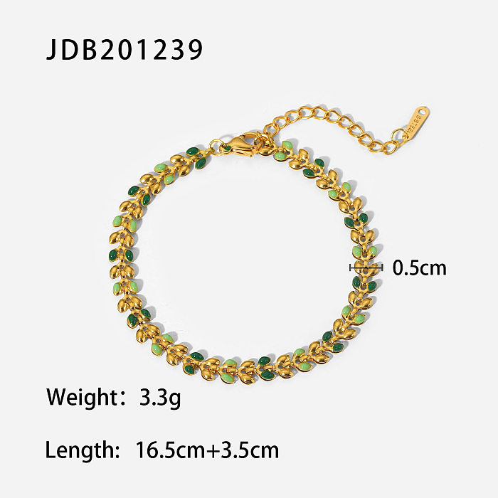 Moda feminina nova ouro 18k verde gota folha de oliveira pulseira de aço inoxidável