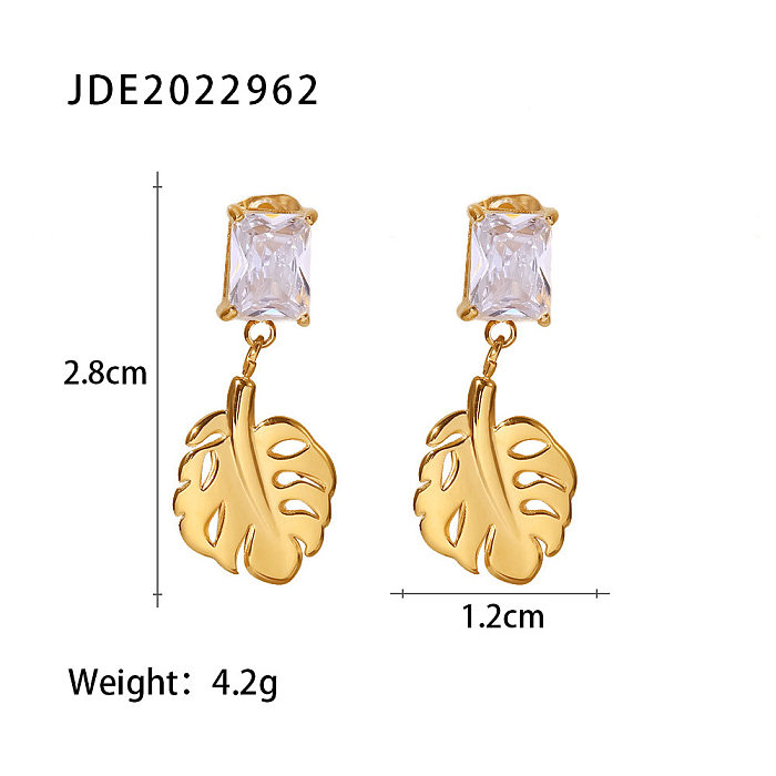 Fashion Leaves Stainless Steel Drop Earrings Gold Plated Inlay Zircon Stainless Steel Earrings