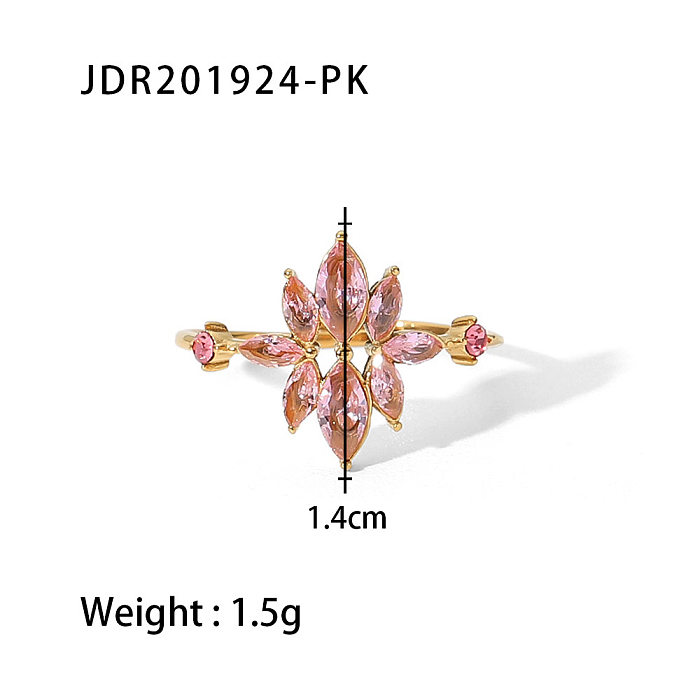 Fashion Flower Stainless Steel Open Ring Gold Plated Zircon Stainless Steel Rings