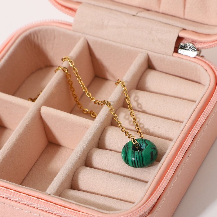 vente en gros bijoux vert malachite pendentif rond en acier inoxydable collier bijoux