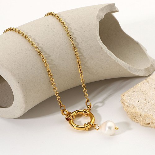 Round spring clasp sailor clasp stainless steel jewelry freshwater pearl pendant necklace