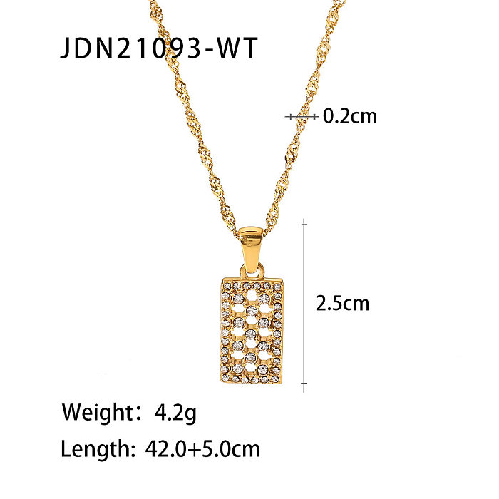 Fashion Rectangle Stainless Steel Pendant Necklace Plating Zircon Stainless Steel Necklaces