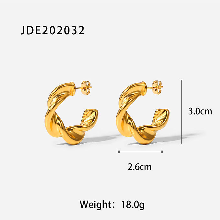 Brincos de argola torcidos geométricos em aço inoxidável em forma de CS folheados a ouro 18K fashion