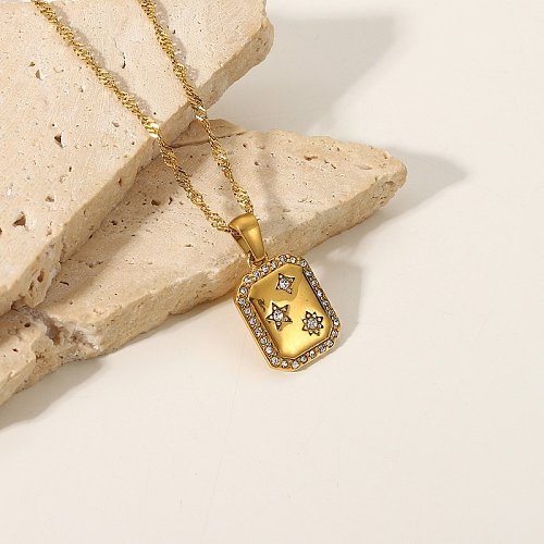 colar de pingente de estrela de aço inoxidável de ouro 18k retrô fashion