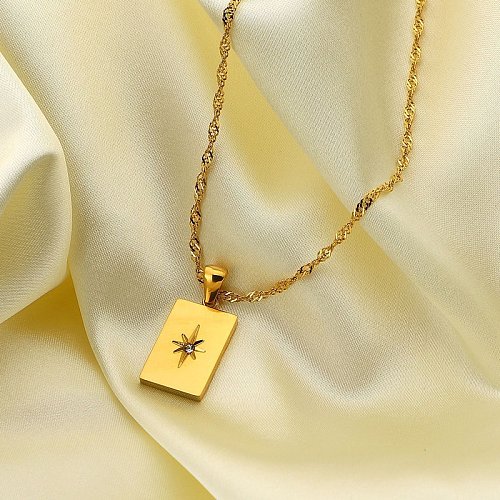 Rectangular Sunlight Pendant 18K Gold Plated Stainless Steel Necklace