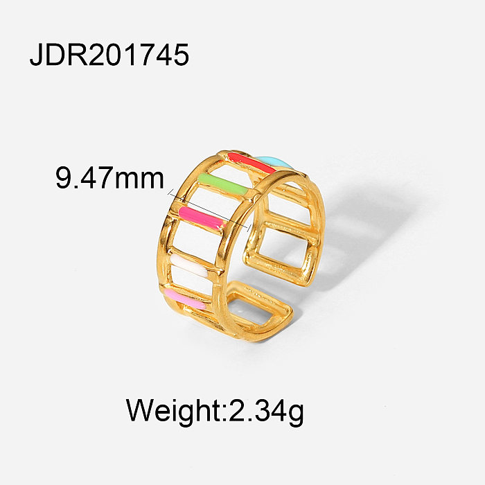 New 18K Gold Plated Stainless Steel Geometric Colorful Oil Drop Rings