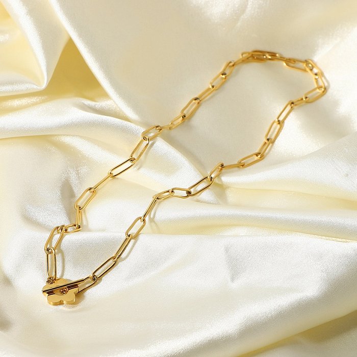 لطيف الزهور OT مشبك الفتيات طوق 18 K الذهب مجوهرات من الفولاذ المقاوم للصدأ سميكة كليب سلسلة قلادة حلية للنساء