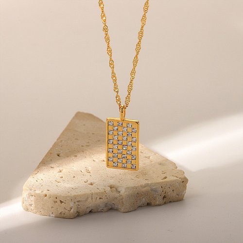 WomenS Retro Fashion Square Stainless Steel Zircon Necklace Plating Stainless Steel Necklaces
