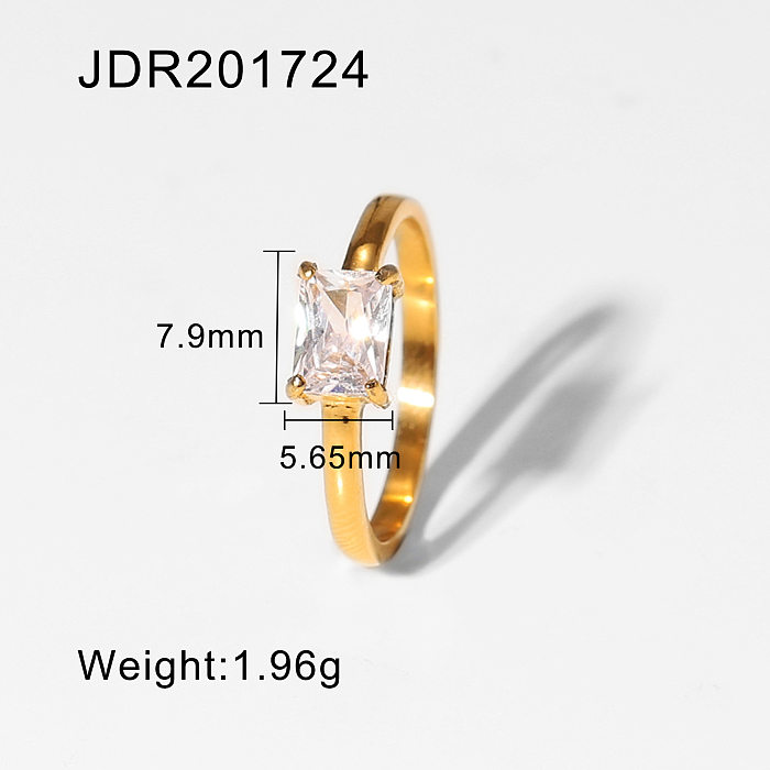 European and American fashion 18K goldplated square zircon stainless steel ring