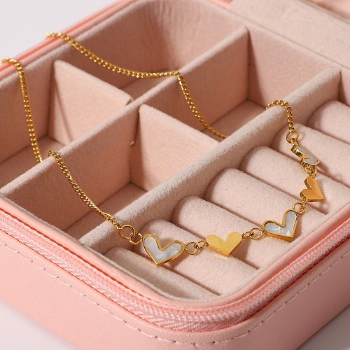 retro stainless steel white shell heart pendant necklace wholesale jewelry
