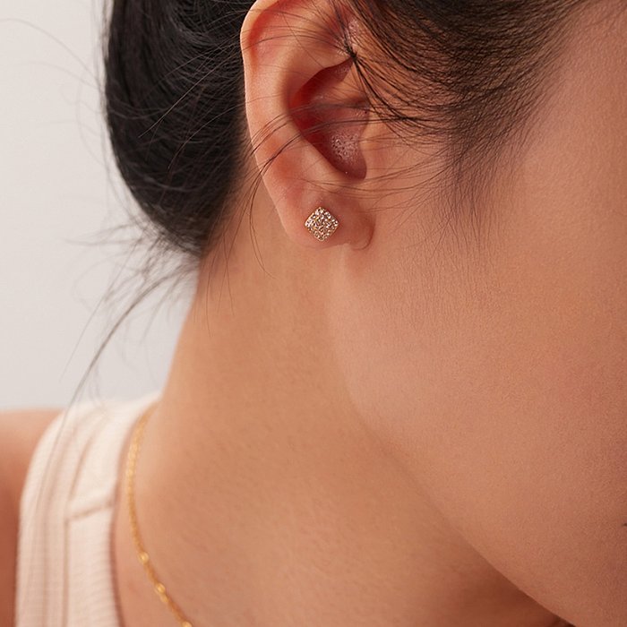 Goujons d'oreille géométriques en acier inoxydable à la mode plaqués boucles d'oreilles en acier inoxydable Zircon