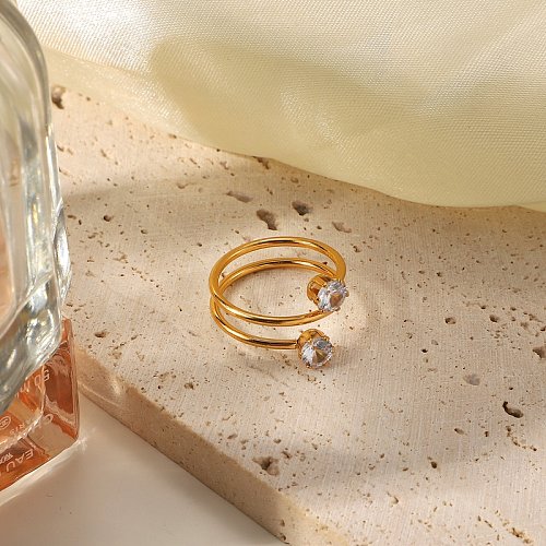 European and American white zirconium open ring 18K goldplated stainless steel ring