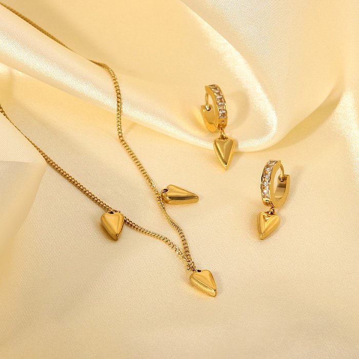 fashion simple 14K gold heart pendant stainless steel necklace zirconium earrings