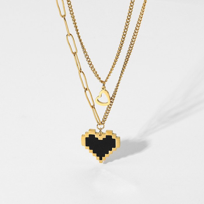 European and American Ins Light Luxury Black Mosaic Heart Double Layer Twin Necklace 18K GoldPlated Necklace Ornament for Women