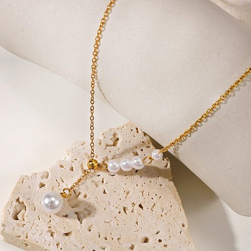 European and American Ins Internet Hot New Stainless Steel Necklace 18K Gold YShaped Pearl Pendant Necklace AllMatching Ornament for Women