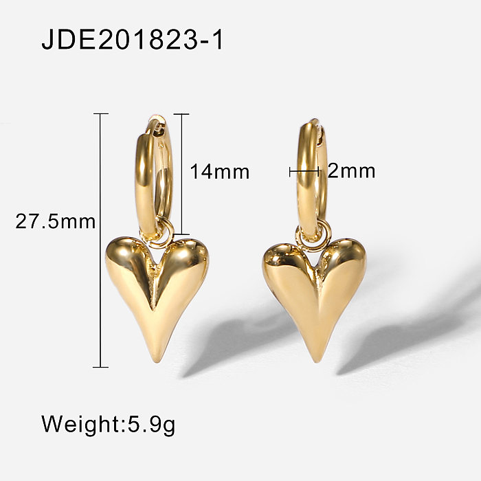 New Fashion 14K Gold Plated Stainless Steel Heart Pendant Earrings Womens Jewelry