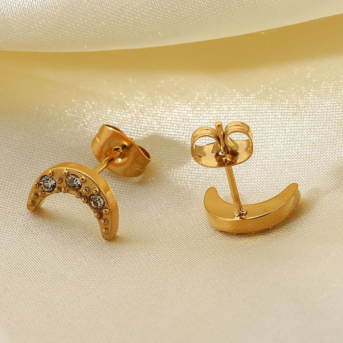 Europäische und amerikanische Ohrringe im INS-Stil 18 Karat vergoldeter Edelstahl Mond Zirkon Ohrringe Ohrringe Schmuck