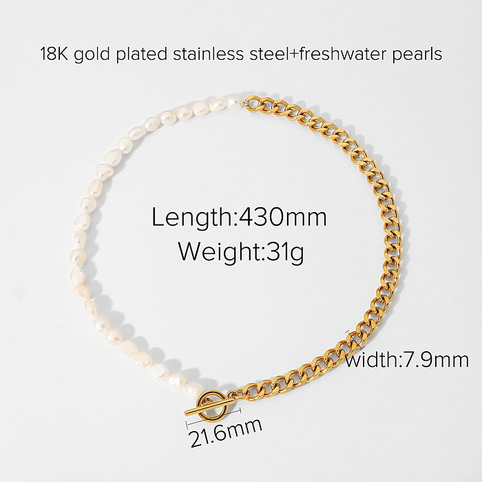 Classical freshwater pearl OT buckle stainless steel necklace