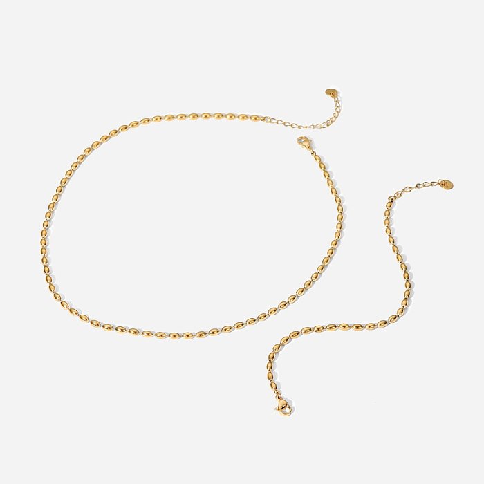 Novo colar feminino de contas ovais de ouro 14K de aço inoxidável de moda atacado