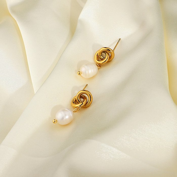 Baroque Pearl Goldplated Stainless Steel Chain Drop Earrings