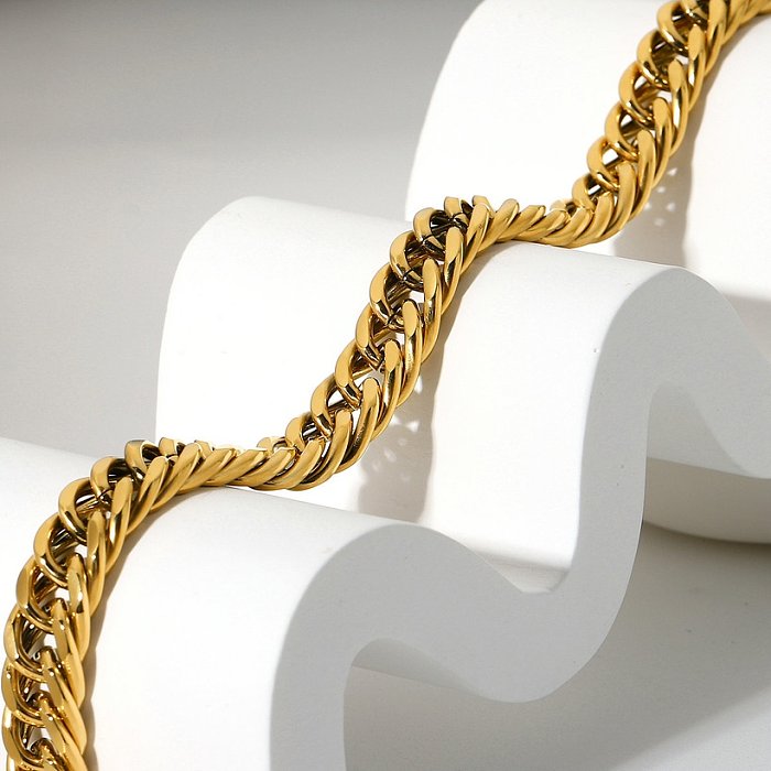 collier simple chaîne compacte en acier inoxydable plaqué or 18 carats