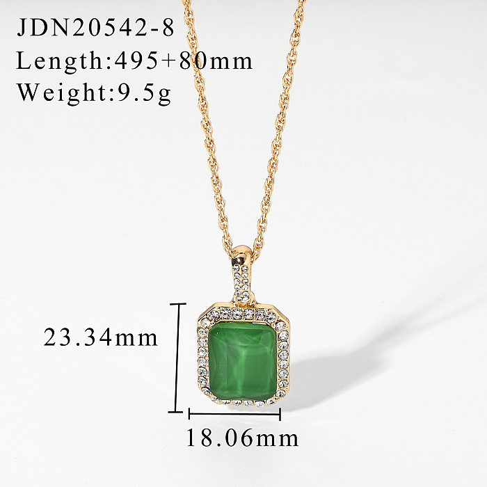 European and American Ins Style New 14K Gold Plated Fashion SemiPrecious Stone Jewelry Womens Square Zircon Pendant Necklace Necklace