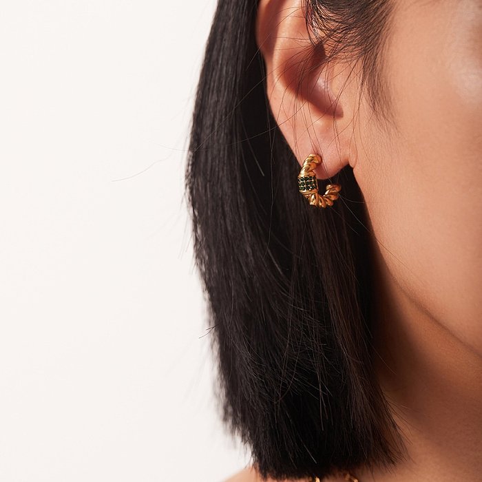 Boucles d'oreilles géométriques en acier inoxydable à la mode Placage Zircon Boucles d'oreilles en acier inoxydable