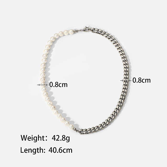 Collar de patrón geométrico de acero inoxidable de moda collares de acero inoxidable de perlas artificiales de galvanoplastia diaria
