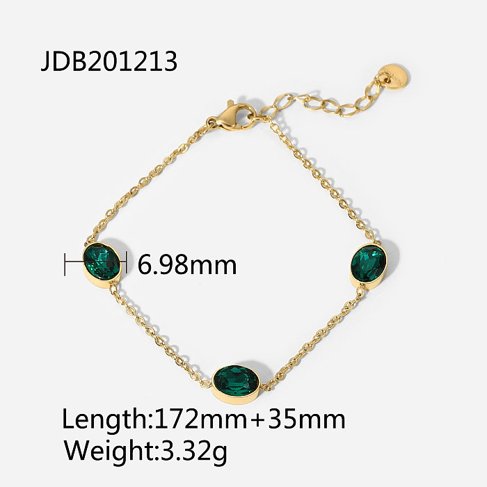 nouveau bracelet en acier inoxydable plaqué or 14 carats avec zircon vert ovale rétro