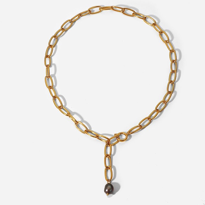 Art und Weise schwarzer Perlenanhänger 18 Karat Gold-Edelstahl-Halskette