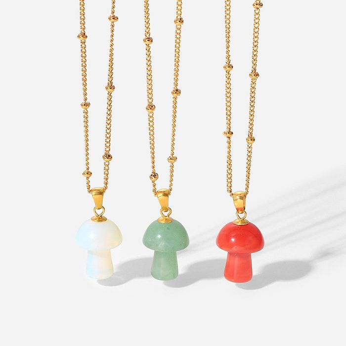 Modische kreative Steinpilz-Halskette aus 18 Karat Gold-Edelstahl